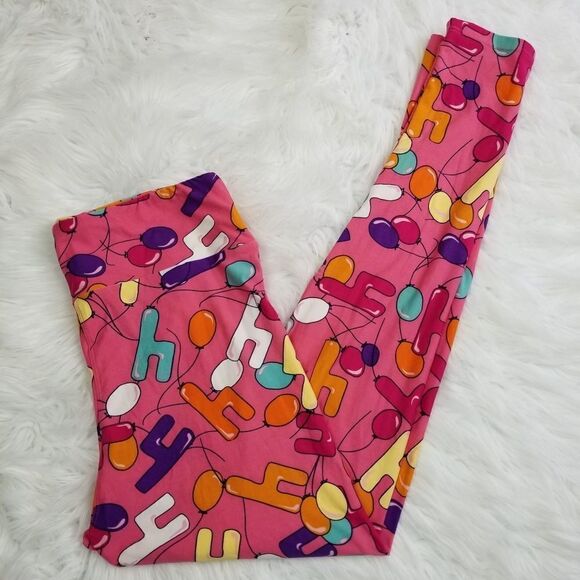 NWOT Lularoe TC Pink 4th Birthday Balloon Leggings - Picture 1 of 6
